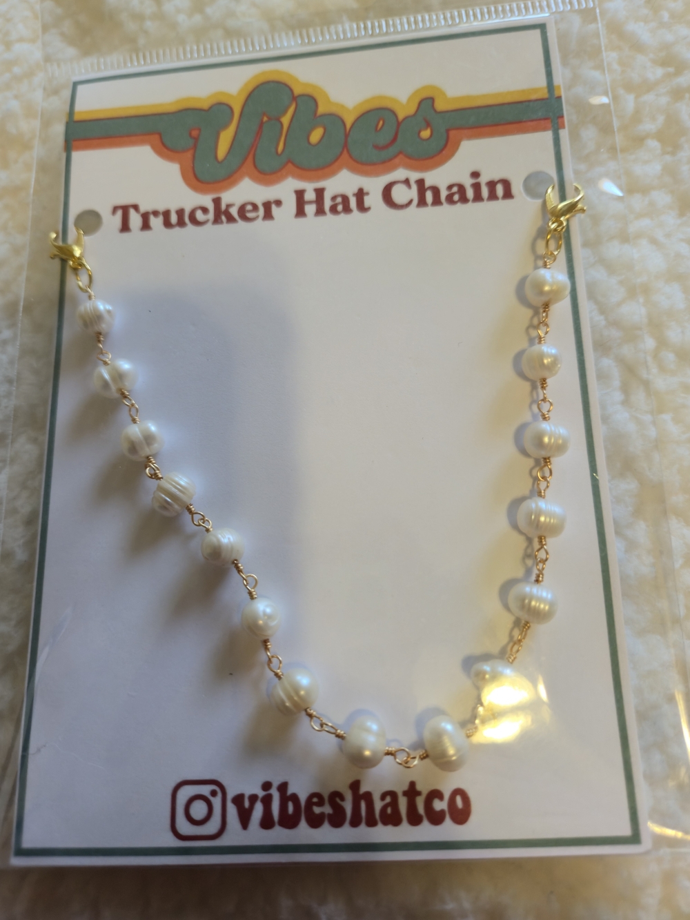Vibes Trucker Hat Chain with White Pearl Beads